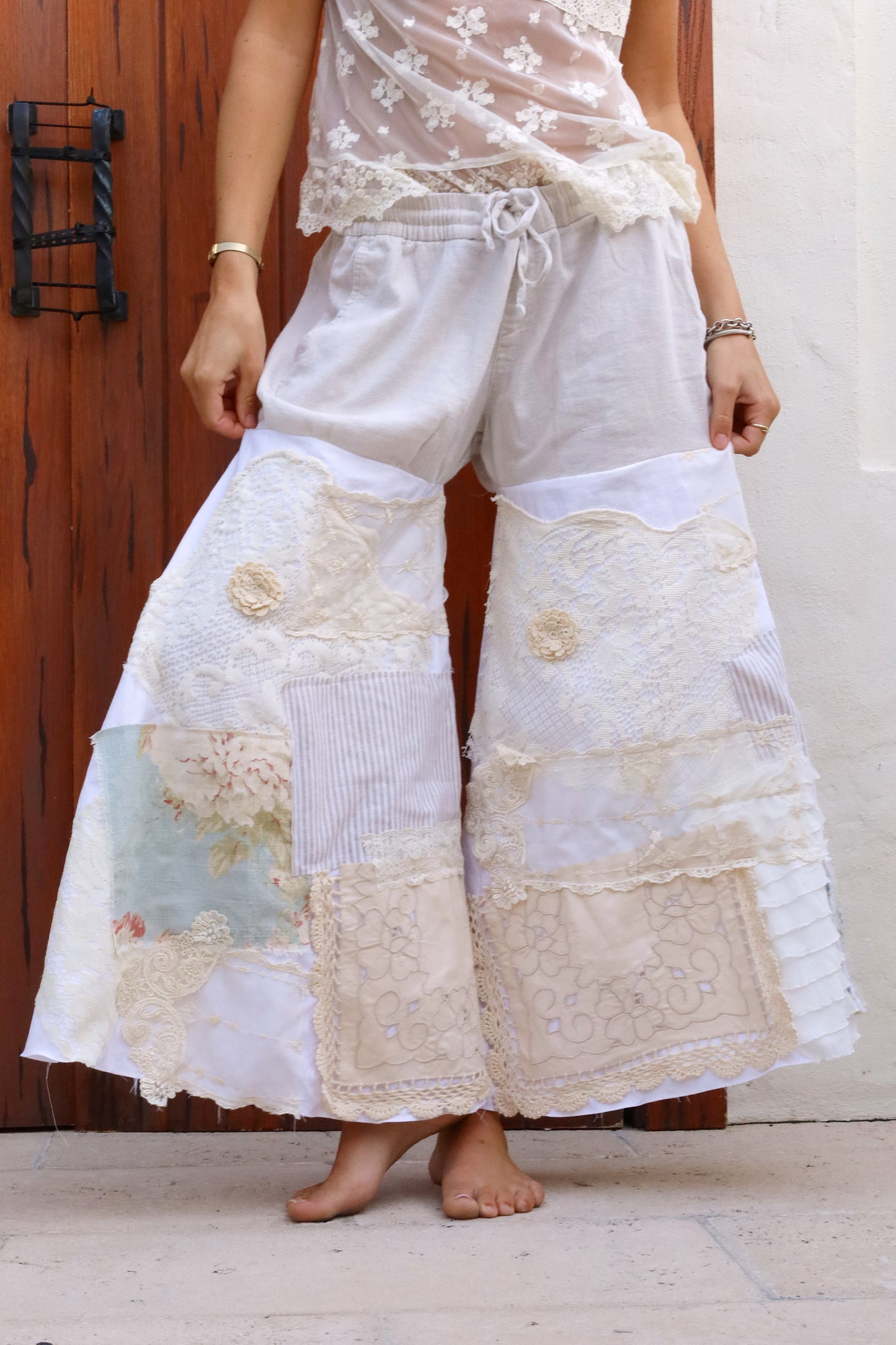 Ivory Patchwork Flares