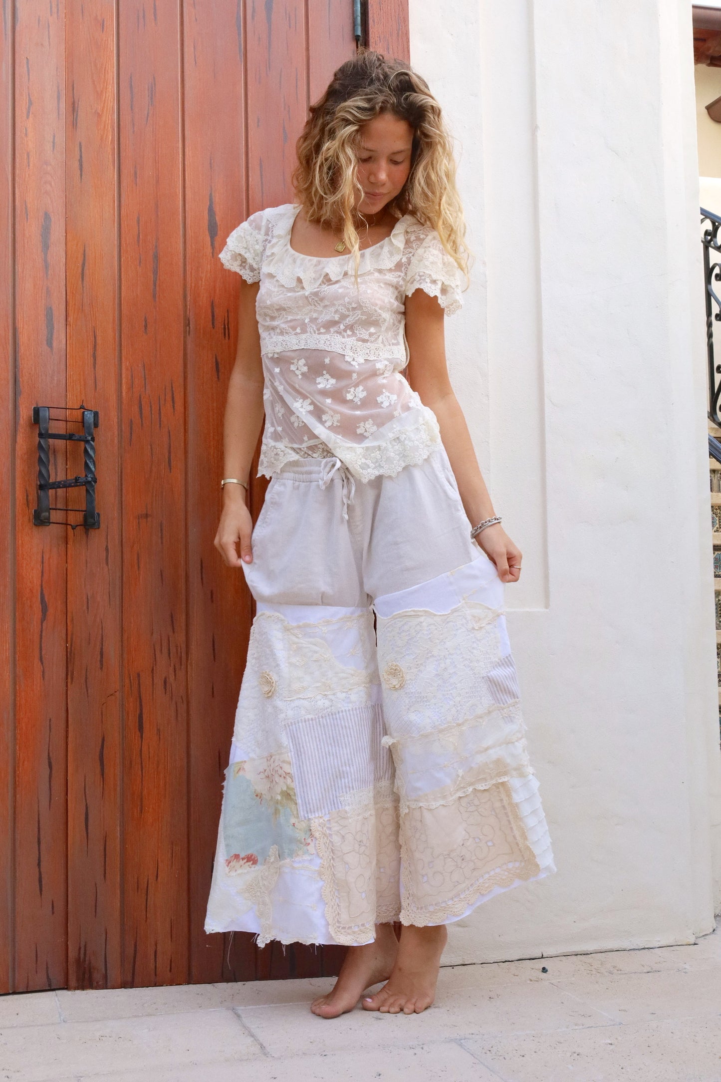 Ivory Patchwork Flares